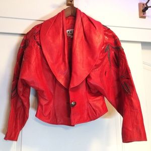 Vintage 1980's RED Leather & Snakeskin Jacket